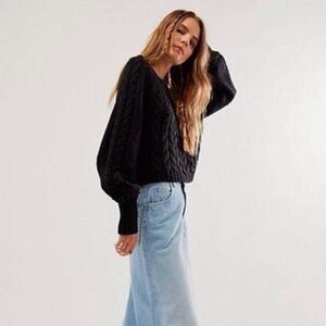 FREE PEOPLE Women’s Sandre Cable Stitch Black Pullover Sweater XS New